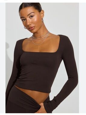 Garage Addison Square Neck Long Sleeve Top — Brown